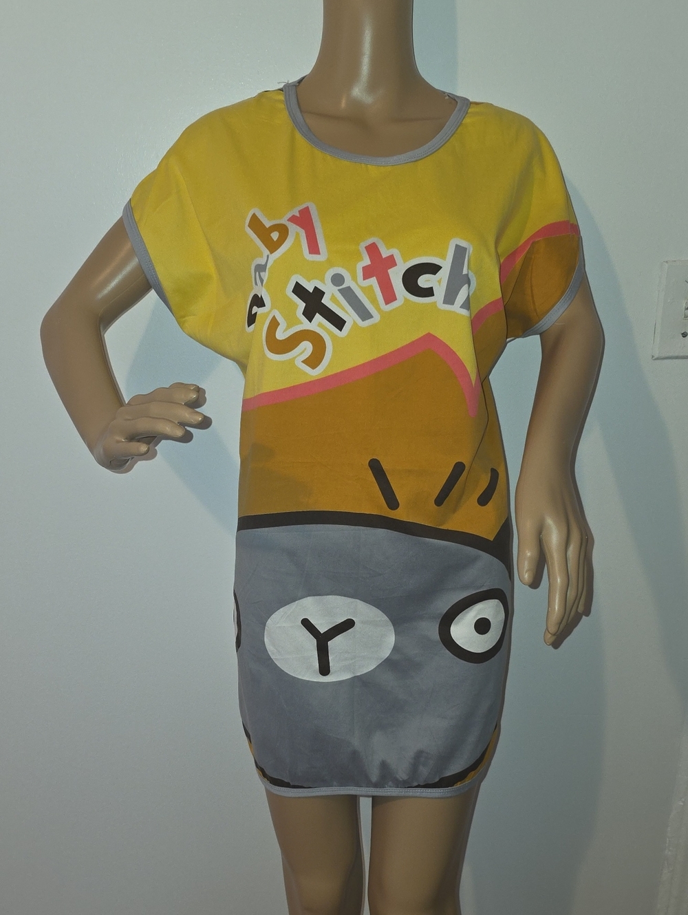 Yellow & Gray 'Stitch' Graphic Nightshirt - Women's Pajama Top